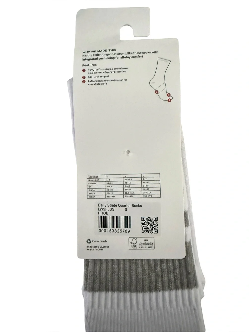 lululemon athletica Men's Ribbed Crew Socks in White and Gray Stripes